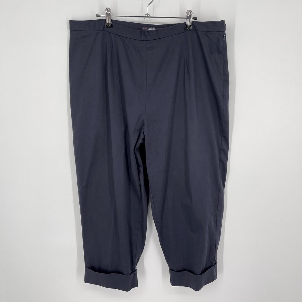 Bill Blass VINTAGE Pants Womens 18W Stretch Navy Crop Capri Cuffed Cotton Blend